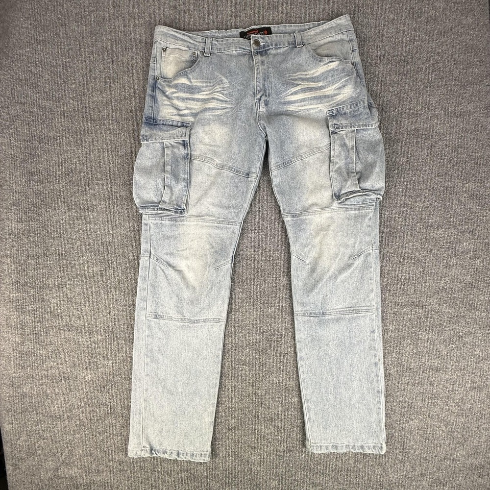Copper Rivet Jeans Mens 42x32 Blue Relaxed Straight Leg Cargo Pockets Denim